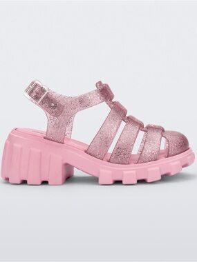 Mini Melissa Megan Pink Glitter Chunky Jelly Sandals toddler size 12